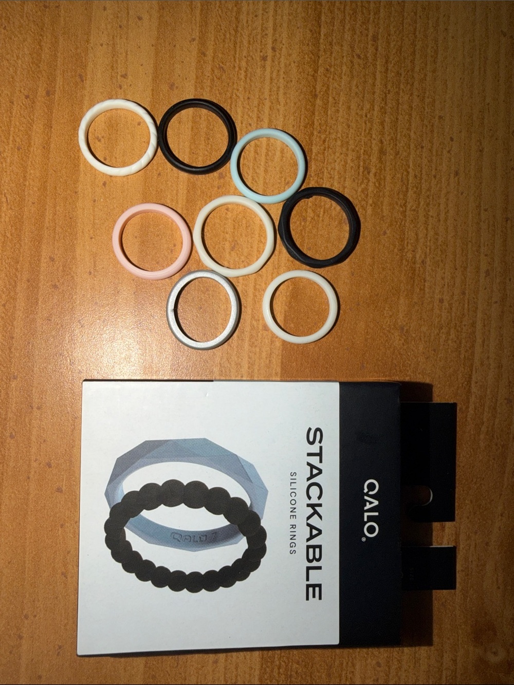 Calo Stackable Silicone Ring Set - Pastel & Black Mix sizes 7 & 8